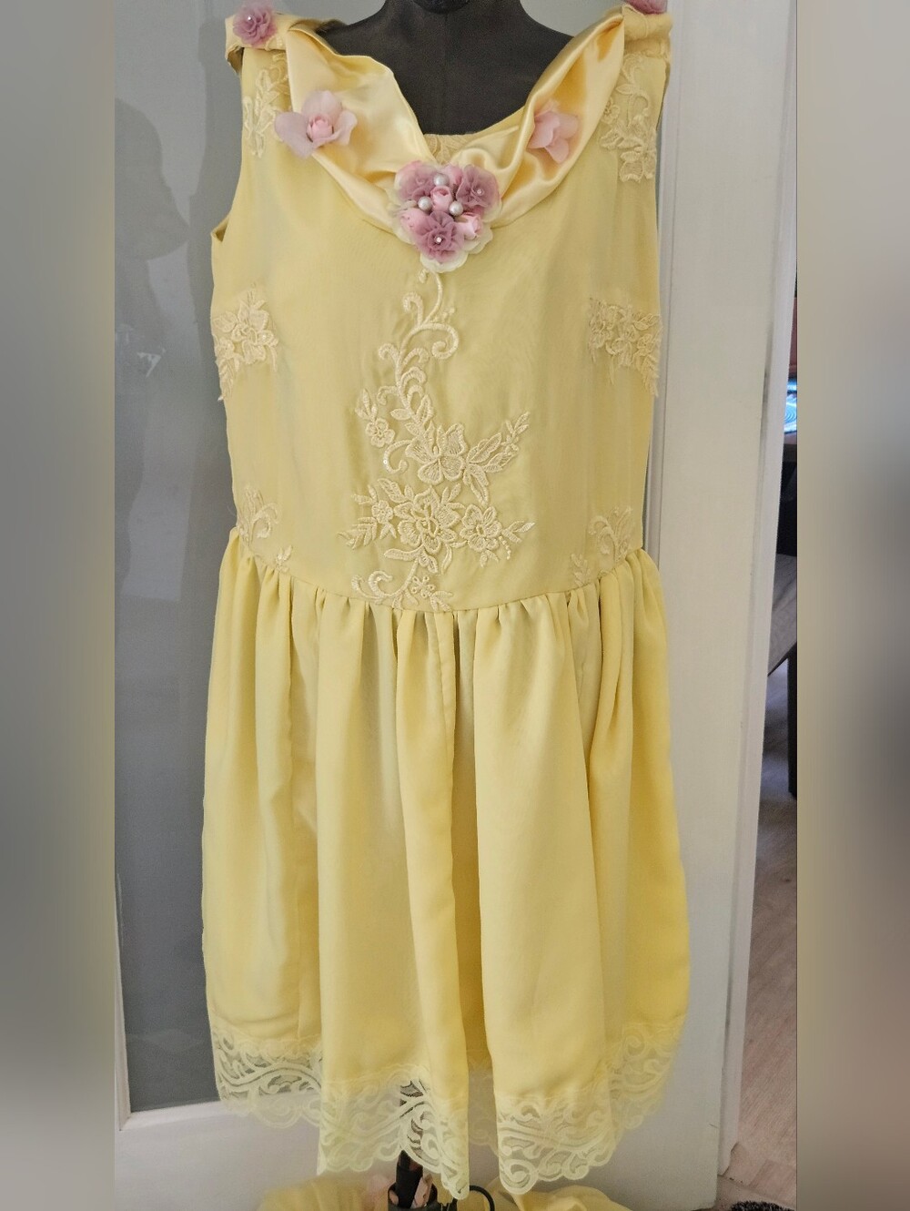 Belle Inspired Costume Set Ucycled Yellow Chiffon Midi Gown Size L - Picture 11 of 14